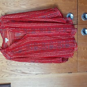 Red  button down V-neck